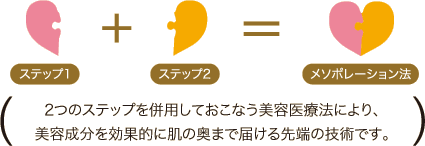 2つのステップを併用して行う美容医療法により美容成分を効果的に肌の奥まで届ける先端の技術です。