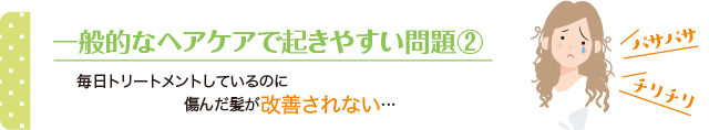 一般的なヘアケアで起きやすい問題②：毎日トリートメントしているのに傷んだ髪が改善されない…