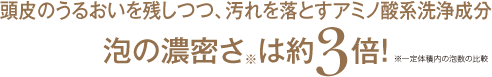 頭皮のうるおいを残しつつ､汚れを落とすアミノ酸系洗浄成分。泡の濃密さ※は約3倍!(※一定体積内の泡数の比較)